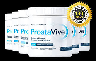 Six ProstaVive jars with a gold 180-day 100% money-back guarantee seal