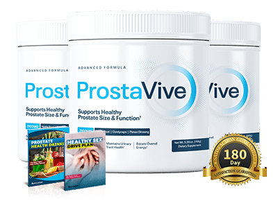 Three jars of ProstaVive with bonus e-guides, a 90-day supply